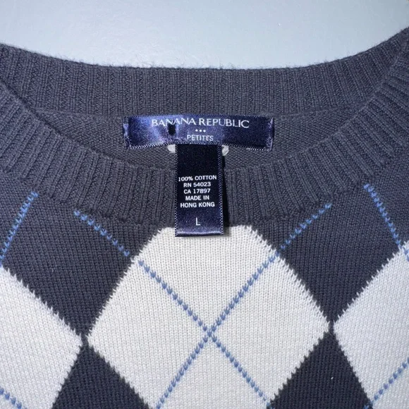 Banana Republic Sweater Top Blue and White Large Petite - Picture 3 of 3